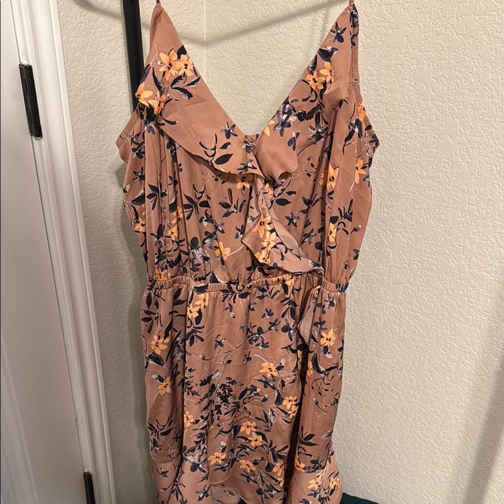 Floral V-Neck Dress in Brown and Orange